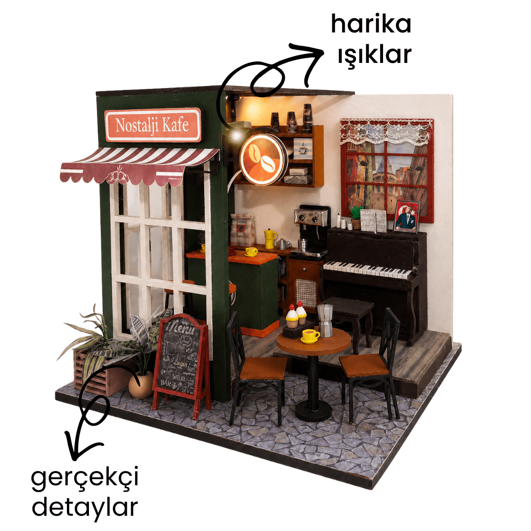 Nostalji Kafe minyatür maketi — iç mekân ayrıntısı